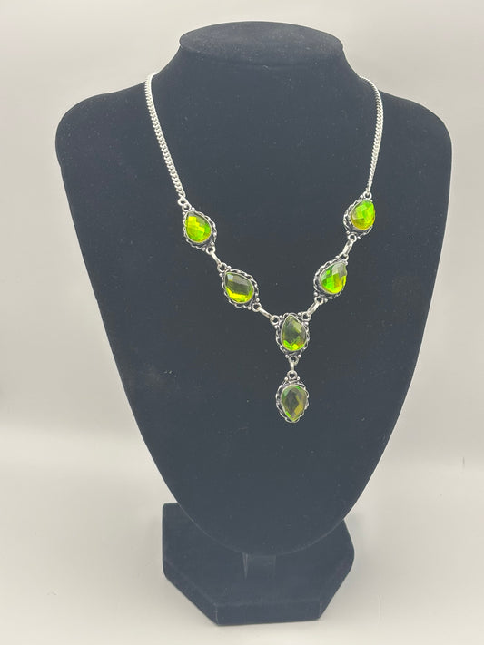 925 Silver Hallmarked Lab-Made Rainbow Fire Topaz Necklace