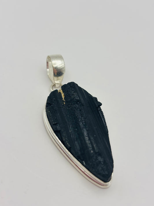 925 Silver Hallmarked Natural Black Tourmaline Pendant