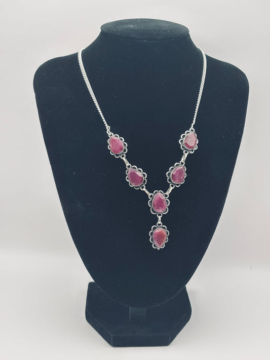925 Silver Hallmarked Simulated Ruby Necklace