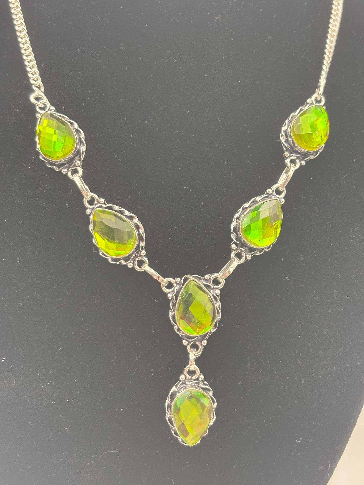 925 Silver Hallmarked Lab-Made Rainbow Fire Topaz Necklace
